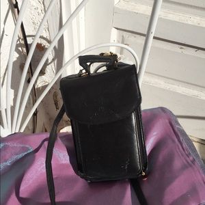 Black leather cross body multi compartment bag